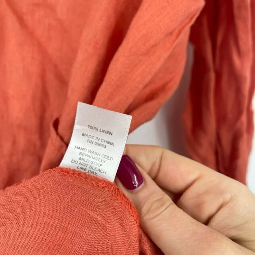 ForCynthia Womens Cover Up Small Salmon Pink V Neck Linen Casual Beachwear Knit